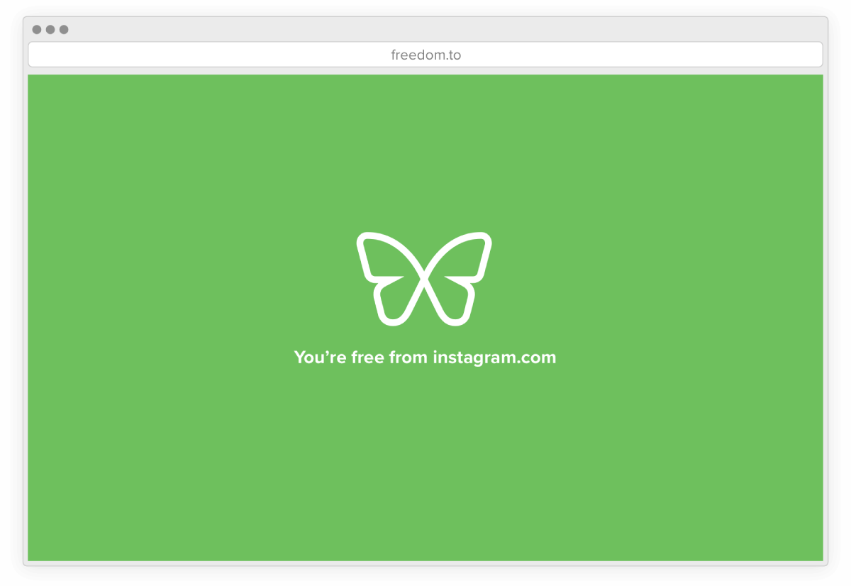 A green screen displays a white butterfly logo with the text, You're free from instagram.com.