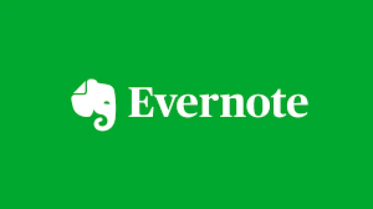 Logo of Evernote featuring an elephant icon with a folded ear, set against a bright green background. Text reads Evernote.