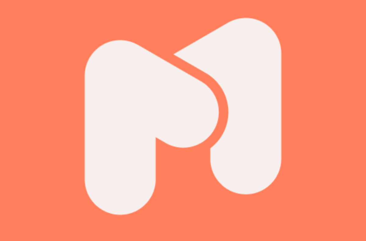 A stylized white letter M on a bright orange background, representing a logo or brand identity.