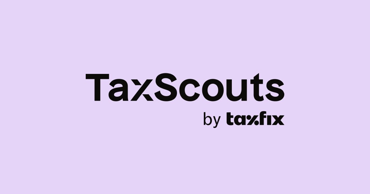 Logo of TaxScouts by taxfix on a light purple background, featuring bold black text for easy recognition.