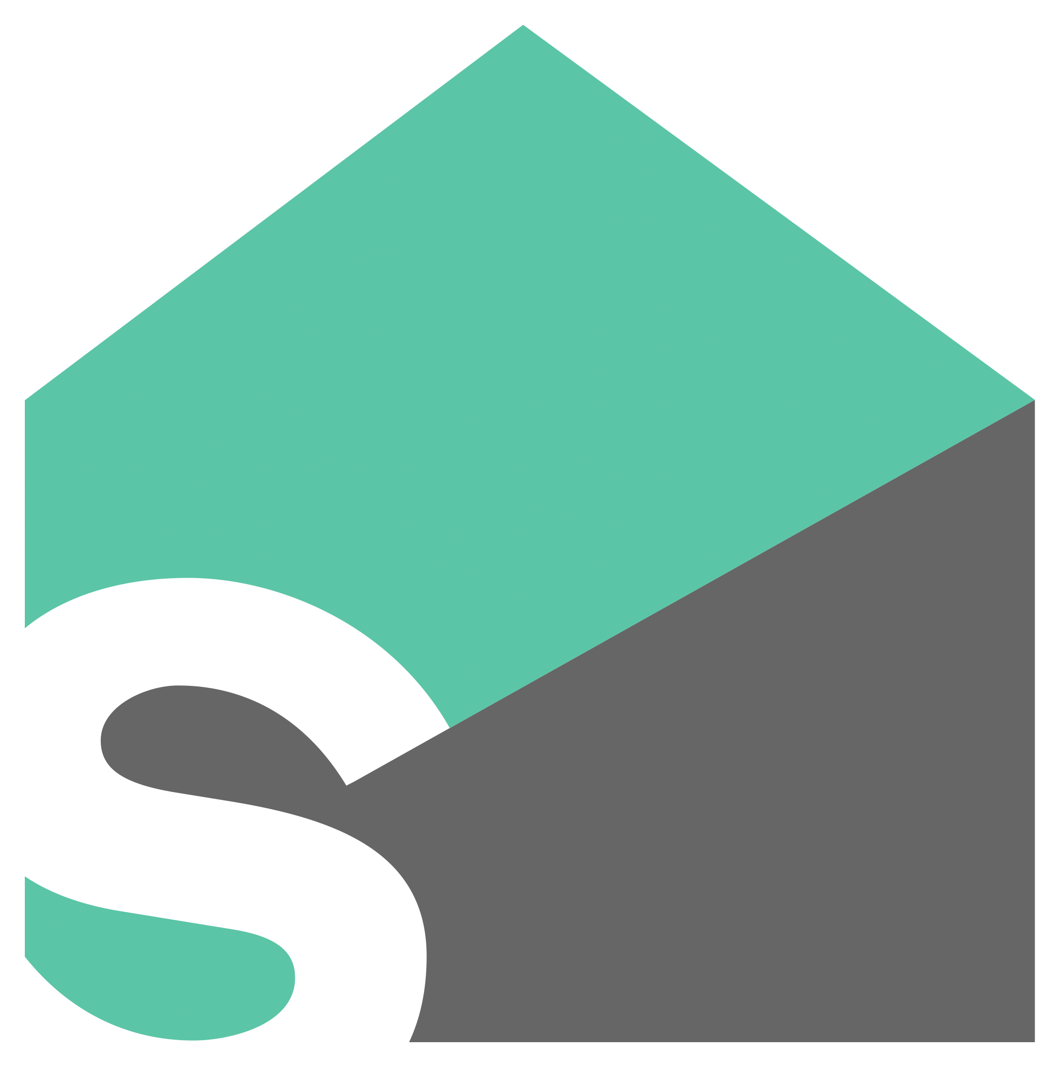 Stylized logo featuring a mint green angled roof with a gray base and a bold white letter S integrated into the design.